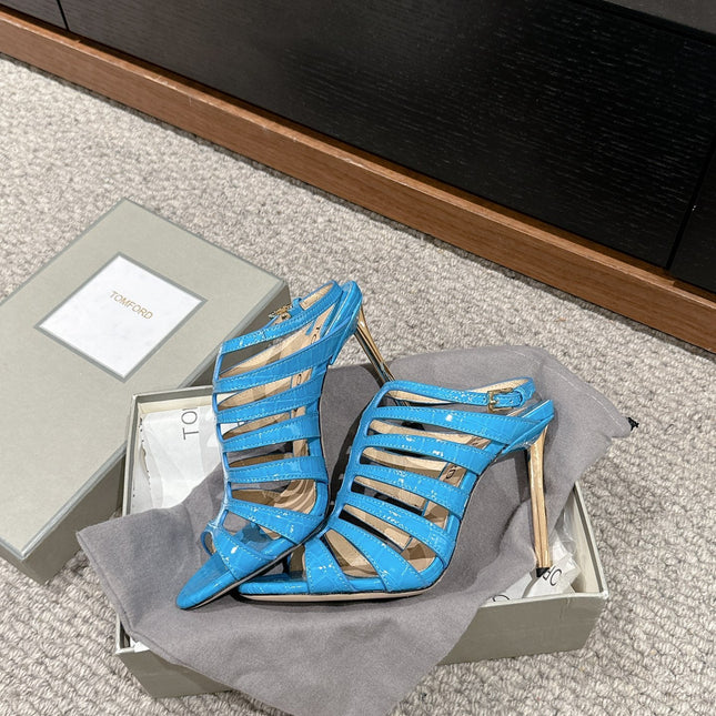 HIGH SANDAL 10 CM IN AZURE BLUE CALFSKIN