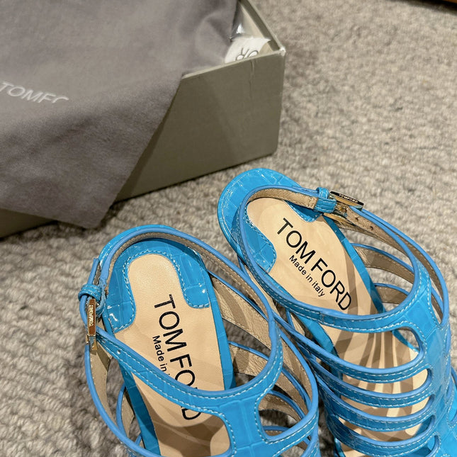 HIGH SANDAL 10 CM IN AZURE BLUE CALFSKIN