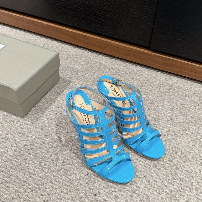 HIGH SANDAL 10 CM IN AZURE BLUE CALFSKIN