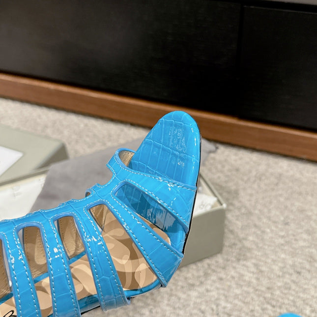 HIGH SANDAL 10 CM IN AZURE BLUE CALFSKIN