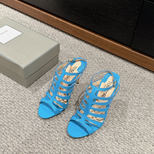 HIGH SANDAL 10 CM IN AZURE BLUE CALFSKIN