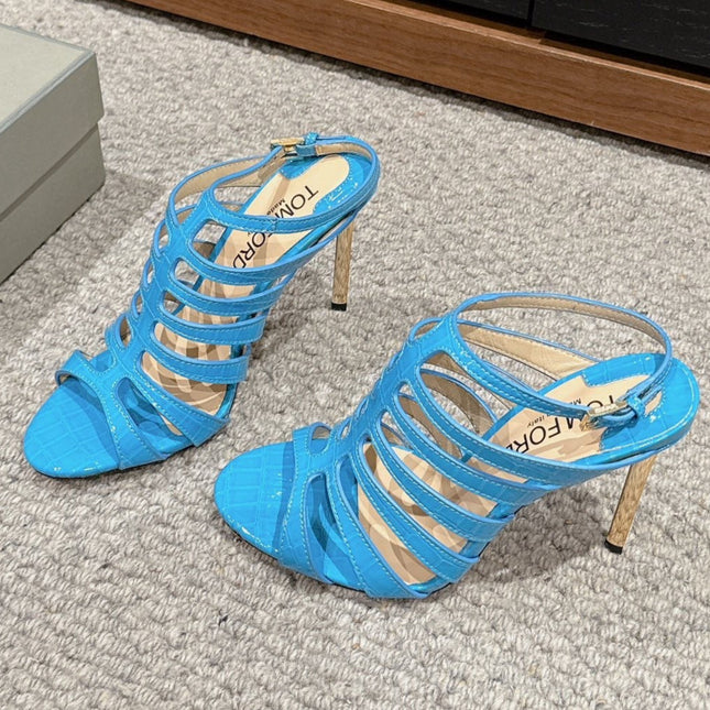 HIGH SANDAL 10 CM IN AZURE BLUE CALFSKIN