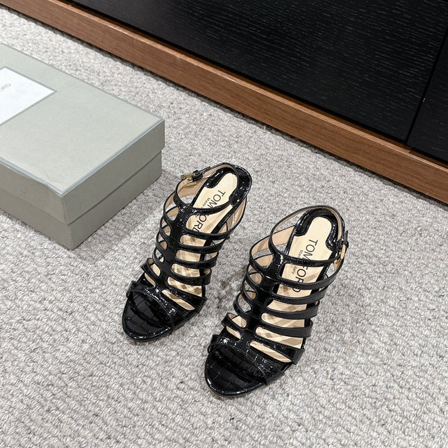 HIGH SANDAL 10 CM IN BLACK CALFSKIN