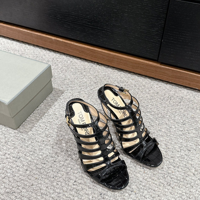 HIGH SANDAL 10 CM IN BLACK CALFSKIN