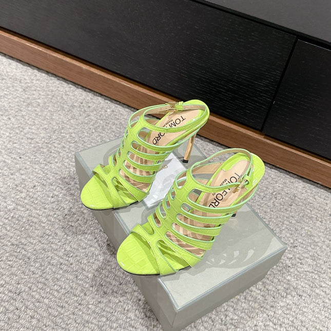 HIGH SANDAL 10 CM IN PEAR GREEN CALFSKIN