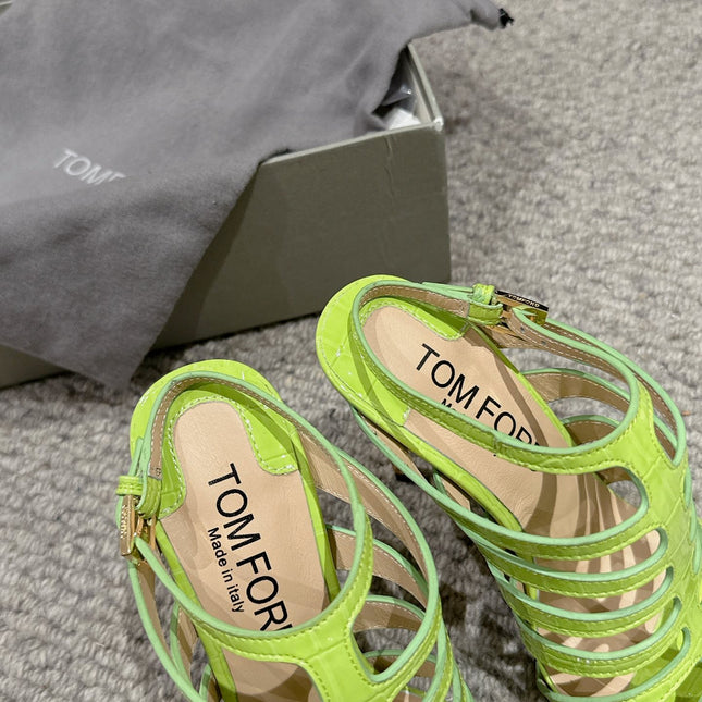 HIGH SANDAL 10 CM IN PEAR GREEN CALFSKIN