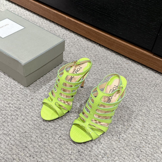 HIGH SANDAL 10 CM IN PEAR GREEN CALFSKIN