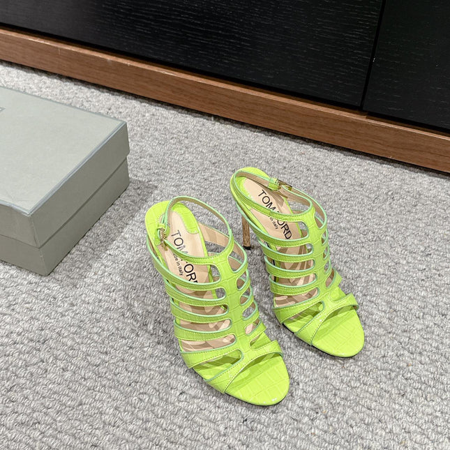 HIGH SANDAL 10 CM IN PEAR GREEN CALFSKIN