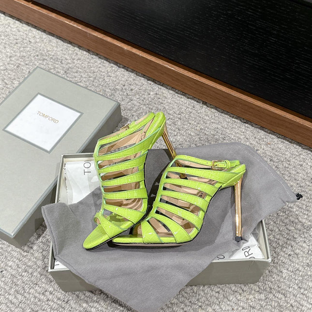 HIGH SANDAL 10 CM IN PEAR GREEN CALFSKIN