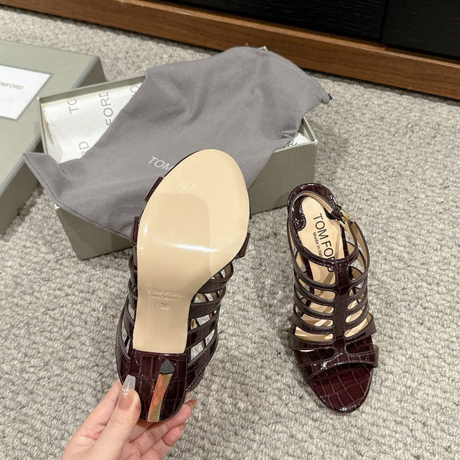 HIGH SANDAL 10 CM IN MAHOGANY RED CALFSKIN