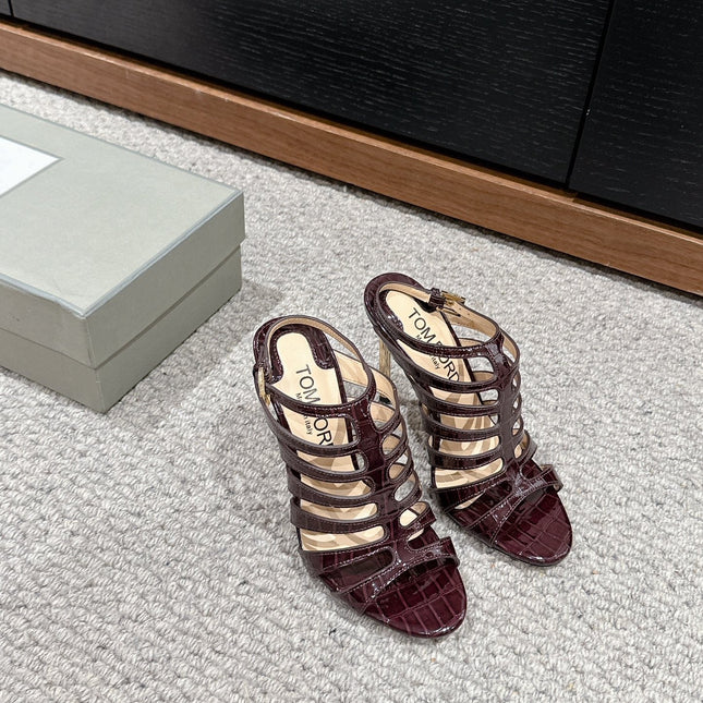 HIGH SANDAL 10 CM IN MAHOGANY RED CALFSKIN