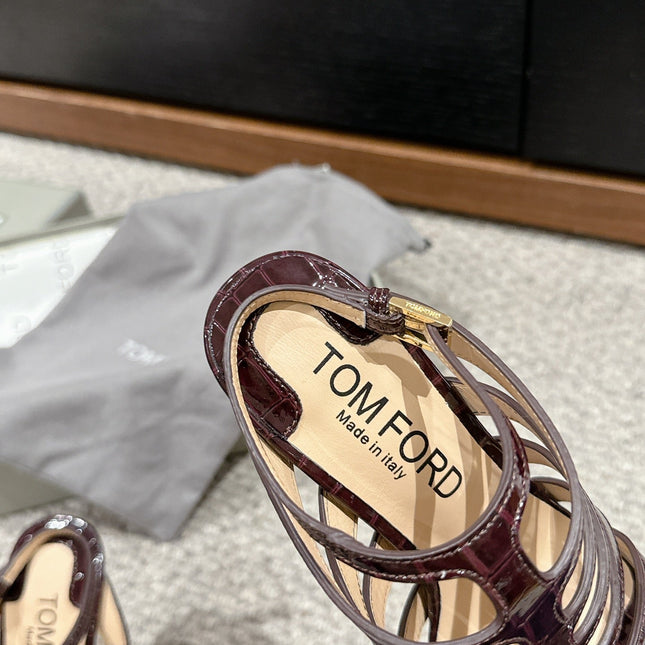 HIGH SANDAL 10 CM IN MAHOGANY RED CALFSKIN