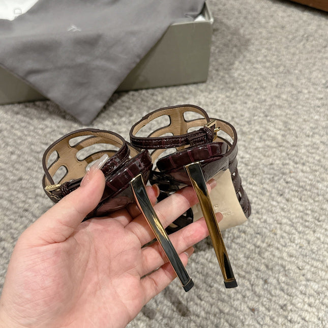 HIGH SANDAL 10 CM IN MAHOGANY RED CALFSKIN