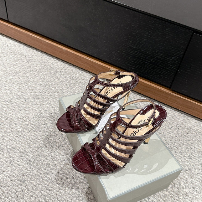 HIGH SANDAL 10 CM IN MAHOGANY RED CALFSKIN