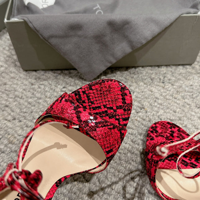 HIGH HEEL 10 CM SANDAL IN ROSE RED MIX BLACK CALFSKIN 684355