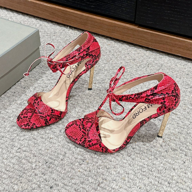 HIGH HEEL 10 CM SANDAL IN ROSE RED MIX BLACK CALFSKIN 684355