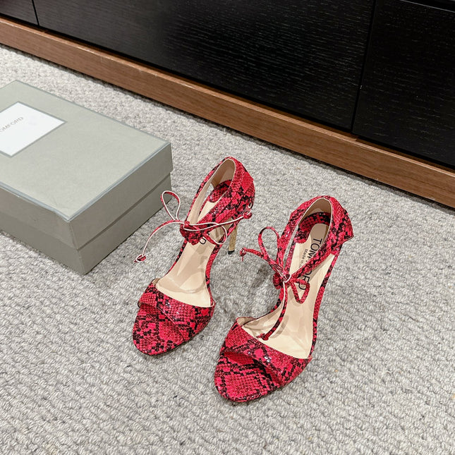 HIGH HEEL 10 CM SANDAL IN ROSE RED MIX BLACK CALFSKIN 684355