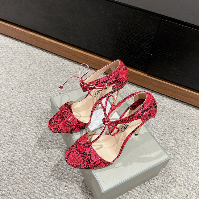 HIGH HEEL 10 CM SANDAL IN ROSE RED MIX BLACK CALFSKIN 684355