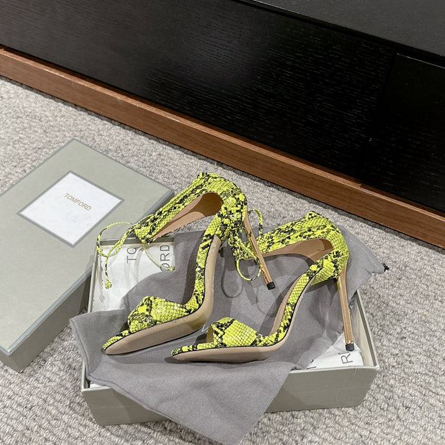 HIGH HEEL 10 CM SANDAL IN NEON YELLOW MIX BLACK CALFSKIN 684356