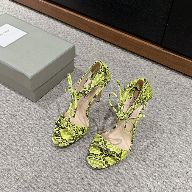 HIGH HEEL 10 CM SANDAL IN NEON YELLOW MIX BLACK CALFSKIN 684356