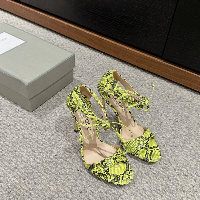 HIGH HEEL 10 CM SANDAL IN NEON YELLOW MIX BLACK CALFSKIN 684356