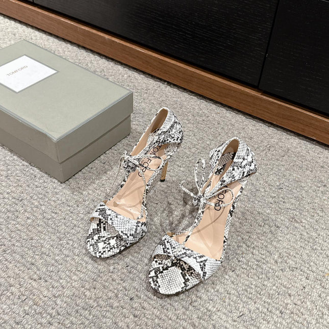 HIGH HEEL 10 CM SANDAL IN BLACK MIX WHITE CALFSKIN 684357