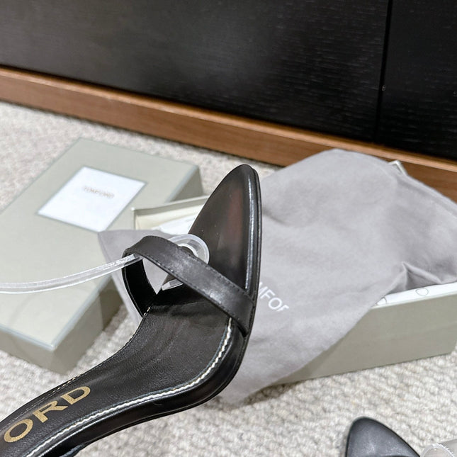 PADLOCK POINTY NAKED SANDAL 85 MM IN BLACK CALFSKIN