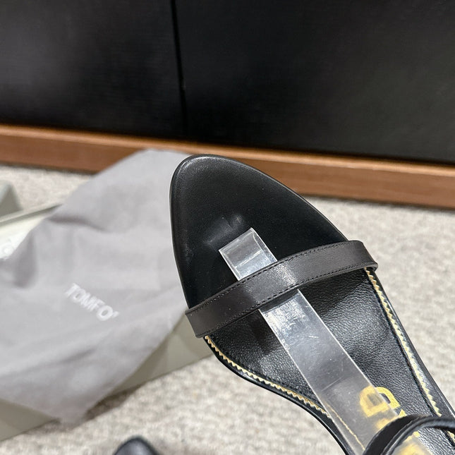 PADLOCK POINTY NAKED SANDAL 85 MM IN BLACK CALFSKIN