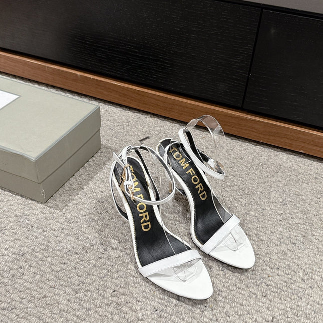 PADLOCK POINTY NAKED SANDAL 85 MM IN WHITE CALFSKIN