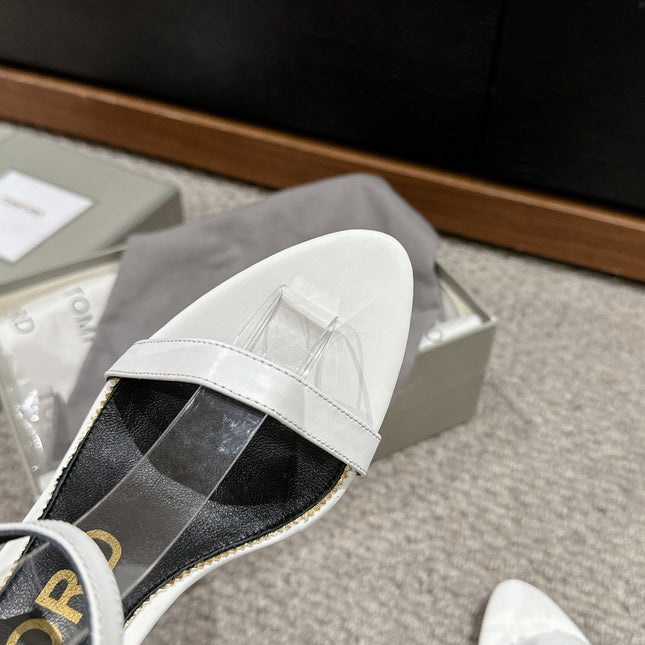 PADLOCK POINTY NAKED SANDAL 85 MM IN WHITE CALFSKIN