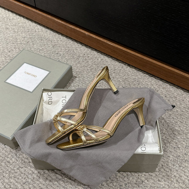 WHITNEY HIGH 6 CM MULE IN GOLD CROCODILE LEATHER