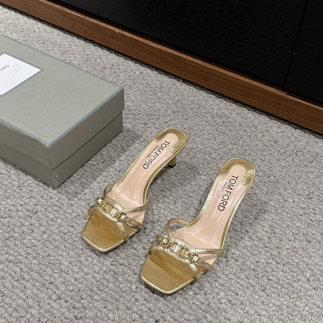 WHITNEY HIGH 6 CM MULE IN GOLD CROCODILE LEATHER