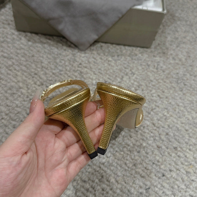 WHITNEY HIGH 6 CM MULE IN GOLD CROCODILE LEATHER