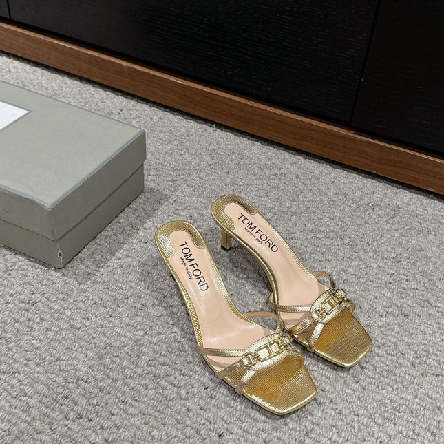 WHITNEY HIGH 6 CM MULE IN GOLD CROCODILE LEATHER