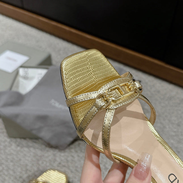 WHITNEY HIGH 6 CM MULE IN GOLD CROCODILE LEATHER