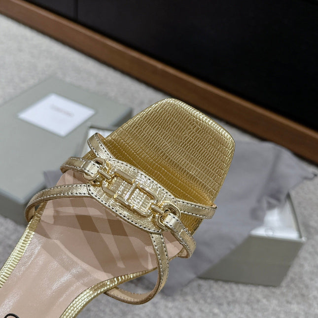 WHITNEY HIGH 6 CM MULE IN GOLD CROCODILE LEATHER