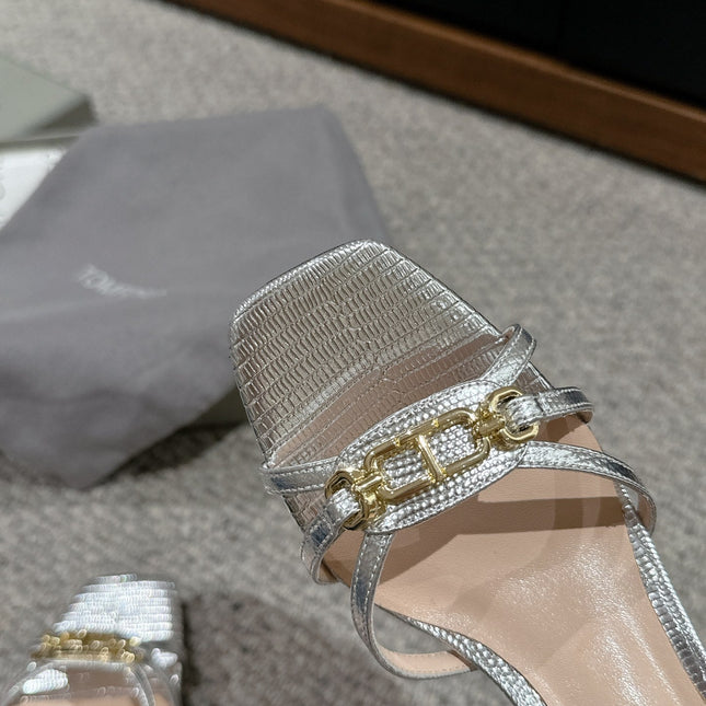 WHITNEY HIGH 6 CM MULE IN SILVER CROCODILE LEATHER