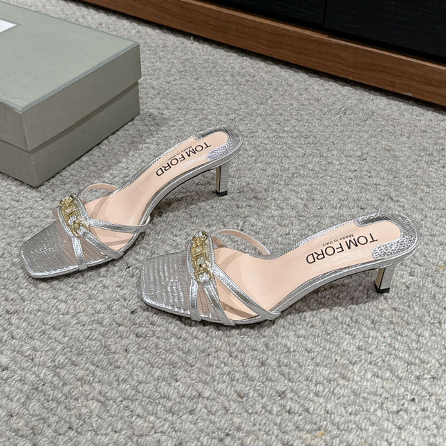 WHITNEY HIGH 6 CM MULE IN SILVER CROCODILE LEATHER