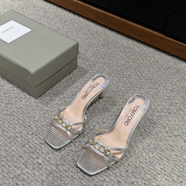 WHITNEY HIGH 6 CM MULE IN SILVER CROCODILE LEATHER