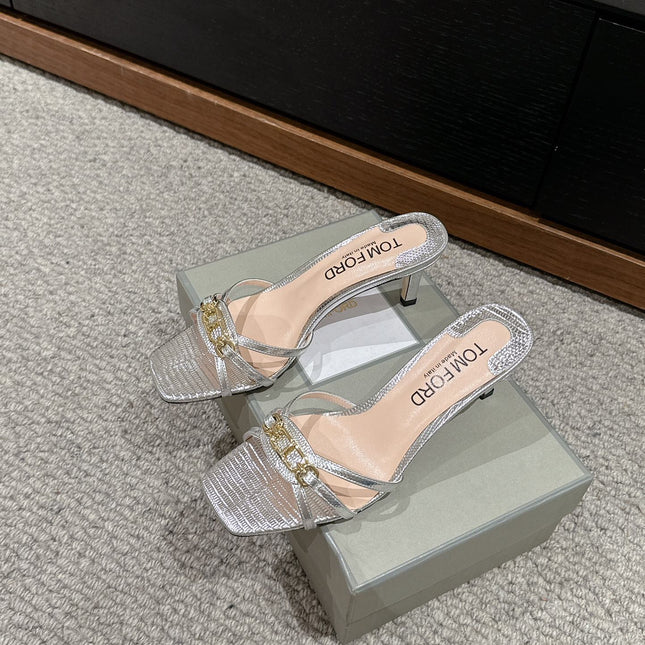 WHITNEY HIGH 6 CM MULE IN SILVER CROCODILE LEATHER