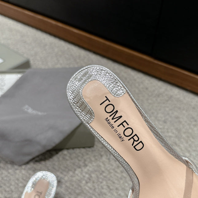 WHITNEY HIGH 6 CM MULE IN SILVER CROCODILE LEATHER