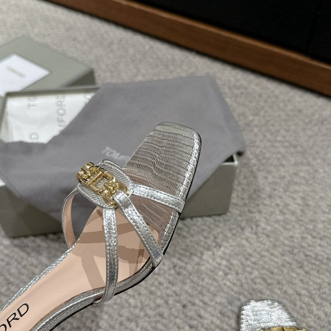 WHITNEY HIGH 6 CM MULE IN SILVER CROCODILE LEATHER