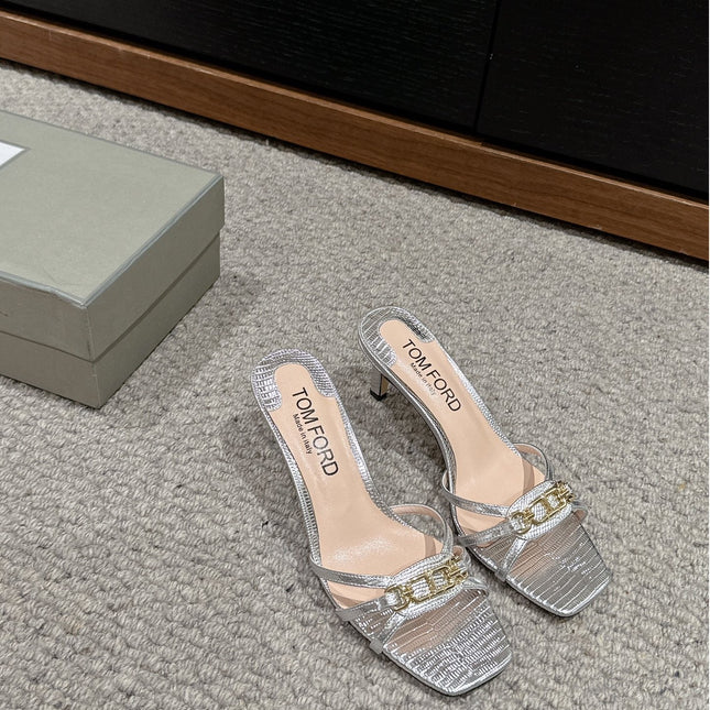 WHITNEY HIGH 6 CM MULE IN SILVER CROCODILE LEATHER