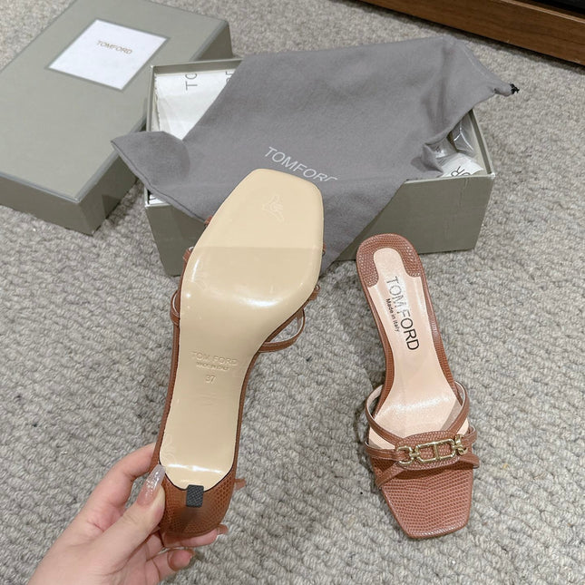 WHITNEY HIGH 6 CM MULE IN RED BROWN CROCODILE LEATHER