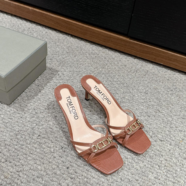 WHITNEY HIGH 6 CM MULE IN RED BROWN CROCODILE LEATHER