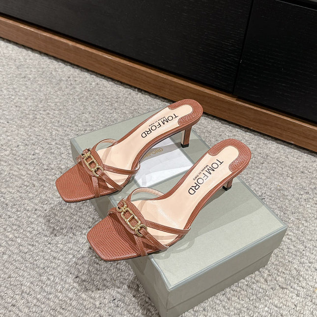 WHITNEY HIGH 6 CM MULE IN RED BROWN CROCODILE LEATHER