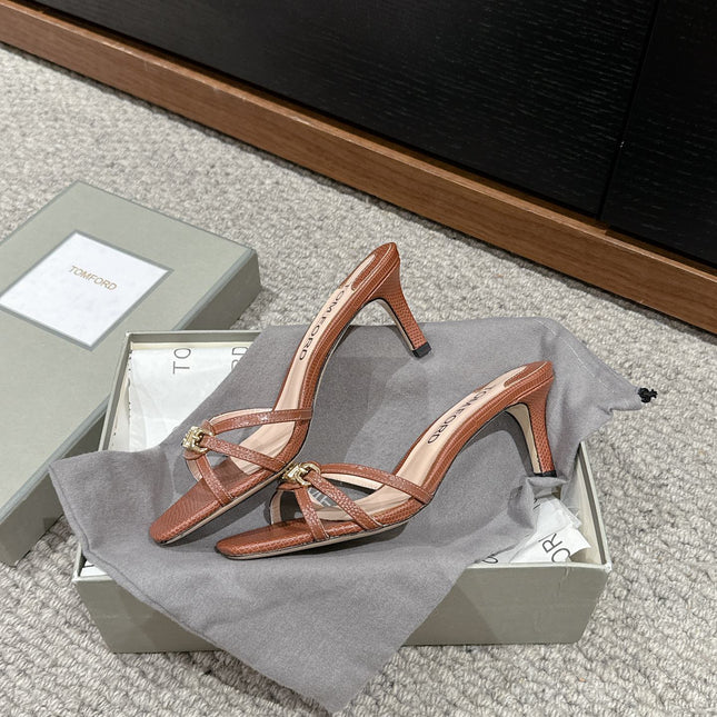 WHITNEY HIGH 6 CM MULE IN RED BROWN CROCODILE LEATHER