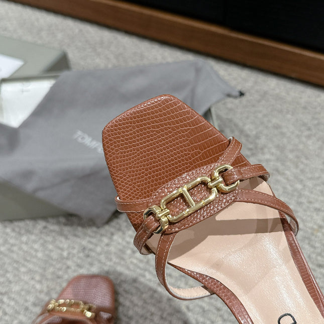 WHITNEY HIGH 6 CM MULE IN RED BROWN CROCODILE LEATHER