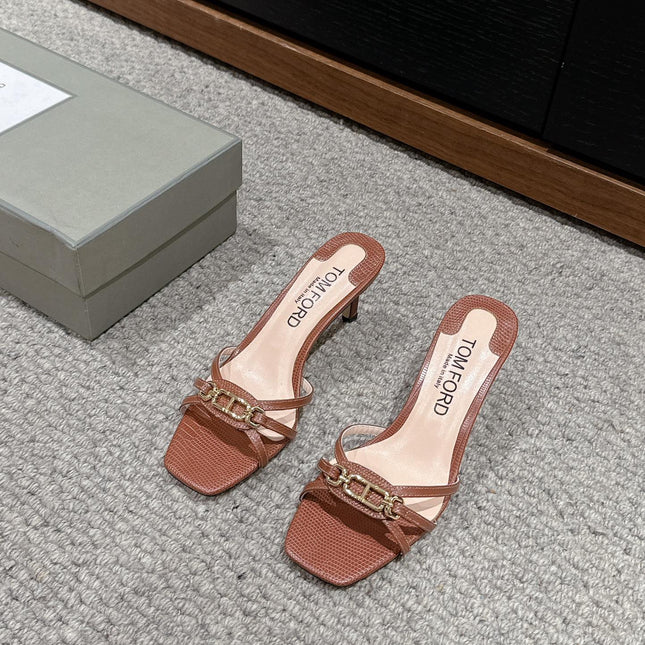 WHITNEY HIGH 6 CM MULE IN RED BROWN CROCODILE LEATHER