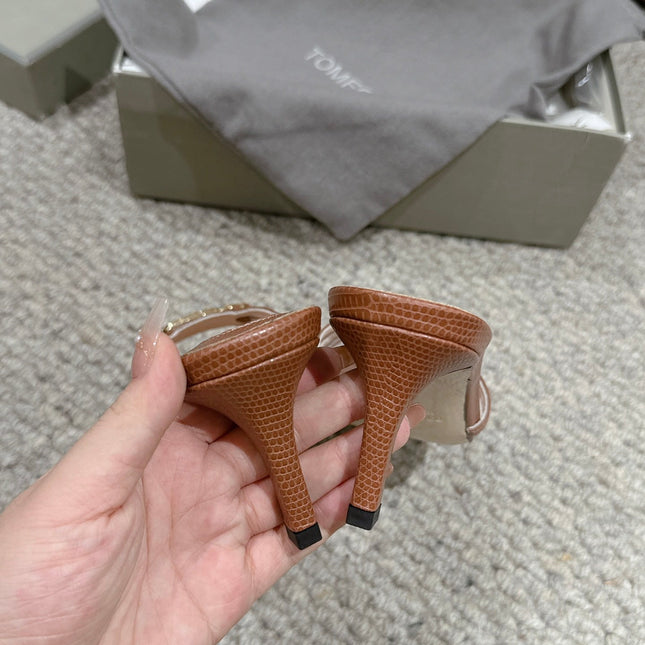 WHITNEY HIGH 6 CM MULE IN RED BROWN CROCODILE LEATHER